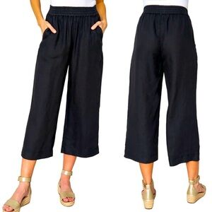 NWT Stella Carakasi City Pants 100% Linen Cropped Elastic Waistband Black SZ L